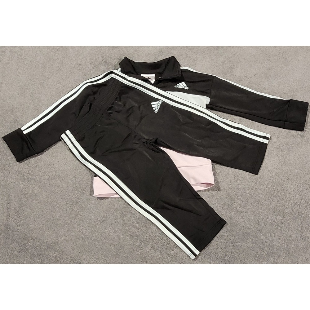 Adidas Infant Girls Tracksuit Set Black Pink Mint 12M Jacket and Pants 2pc